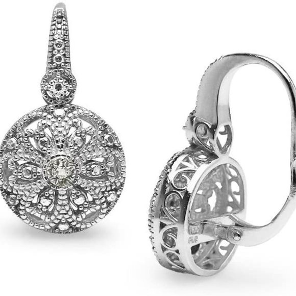 Authentic Round Filigree Diamond Accent Earrings - Picture 3 of 5